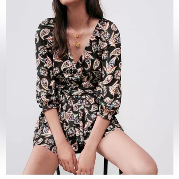 Maje Isley Paisley Print Satin Romper Wrap-effect printed  playsuit Size M - Picture 2 of 16